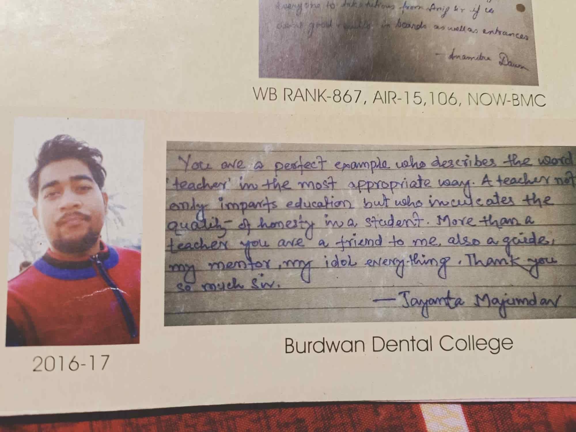 Handwritten appreciation note for Mahabub Sir shown in the public gallery